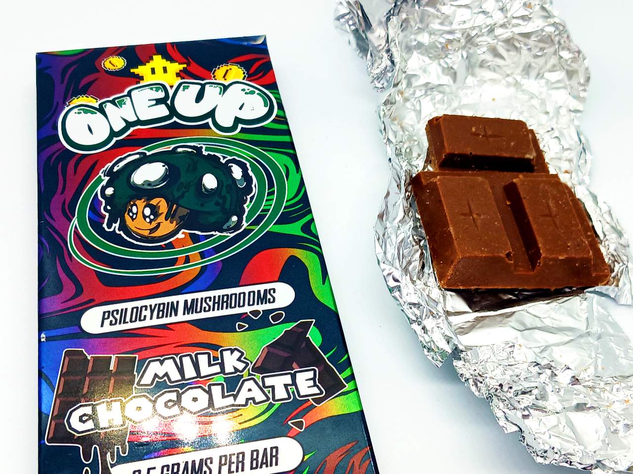 Picture of a One Up Psilocybin Mushroom Chocolate Bar For Micro-Dosing